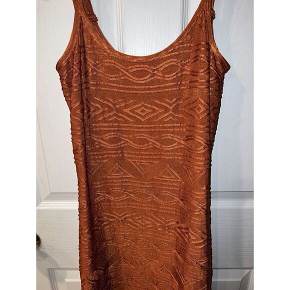 Shape FX Maxi Dress Womens 6 Geometric Embossed Side Slit Shelf Bra Stretch Sexy - Picture 2 of 7